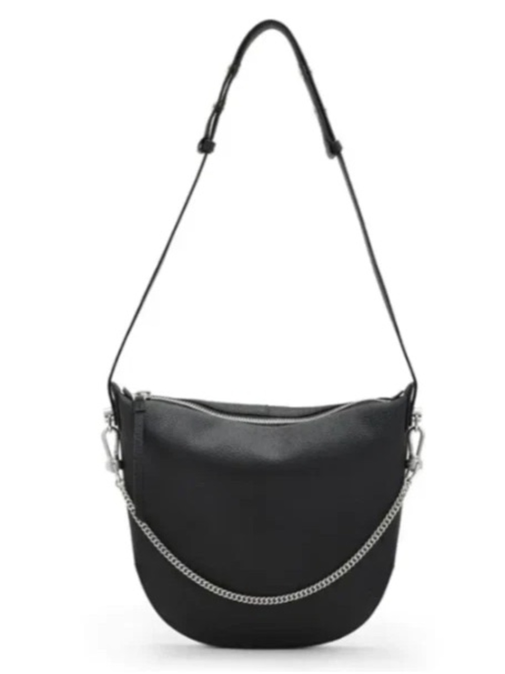 ALL SAINTS-Black Leather Chain-Accent Shoulder bag -BLACK w/Silver Hardware
